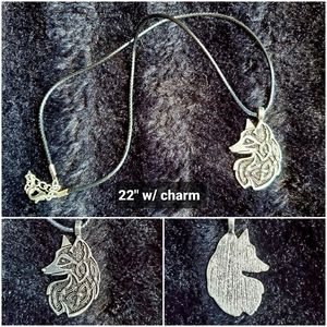 Pewter Tribal Spiritual Wolf Pendant Cord Necklace